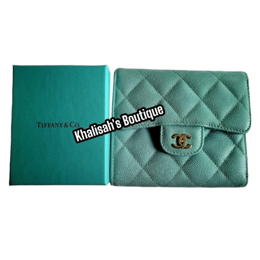 BNIB!! VERY Rare!!! Chanel Wallet LARGE Trifold Tiffany Blue Caviar Belt Waist - Picture 9 of 15